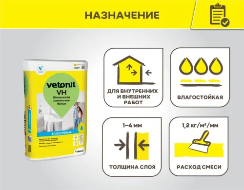 Шпаклевка цементная Vetonit VH белый 20кг купить в Санкт-Петербурге