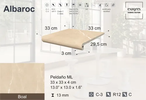 Ступень фронтальная Peldano Florentino Albaroc Boal 33х33х1.3 матовая Exagres купить в Санкт-Петербурге