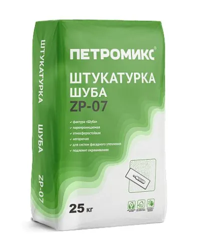 ZP-07 Штукатурка декоративная специальная Шуба, 3мм, белый, 25 кг/меш (ШВ декор), купить в Санкт-Петербурге