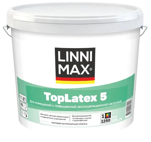 Toplatex 5 10л Краска водно-дисперсионная для внутренних работ База1 LINNIMAX купить в Санкт-Петербурге