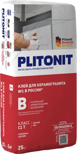 PLITONIT В усиленный армирующими волокнами -25 для керамогранитной и керамической плитки, класс С1Т купить в Санкт-Петербурге