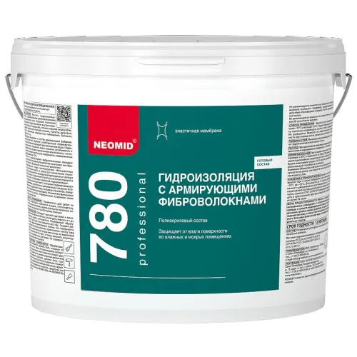 Гидроизоляция с армирующими фиброволокнами для влажных и мокрых помещений 12кг готовый NEOMID купить в Санкт-Петербурге