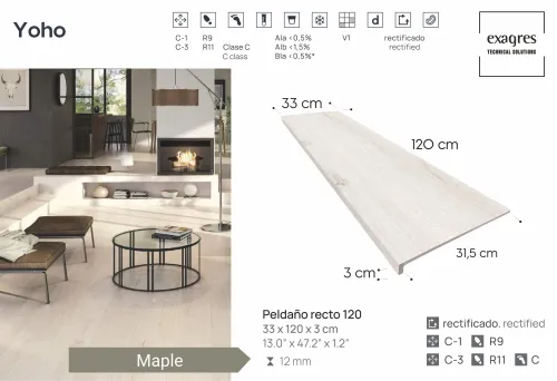 Ступень фронтальная Peldano Recto Yoho Maple 33х120х1.2 под дерево Exagres купить в Санкт-Петербурге