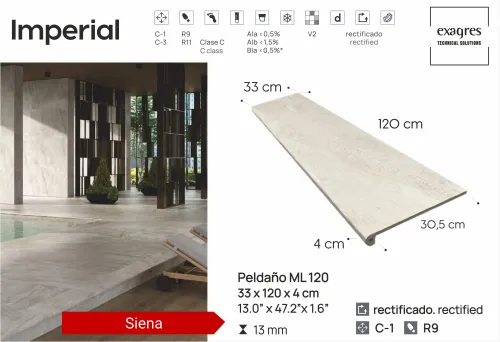 Ступень фронтальная Peldano Florentino Imperial Siena 33х120х1.3 матовая Exagres купить в Санкт-Петербурге