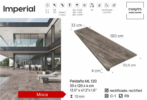 Ступень фронтальная Peldano Florentino Imperial Moca 33х120х1.3 матовая Exagres купить в Санкт-Петербурге
