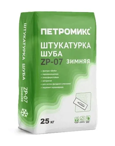 ZP-07 Шт-ка декоративная специальная шуба (2 мм) ПЕТРОМИКС цвет белый 25кг\меш Зимняя купить в Санкт-Петербурге