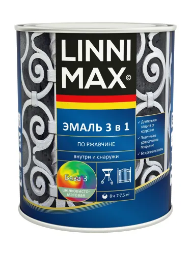 Эмаль по ржавчине 3 в 1 0,69л алкидно-уретановая База3 LINNIMAX купить в Санкт-Петербурге