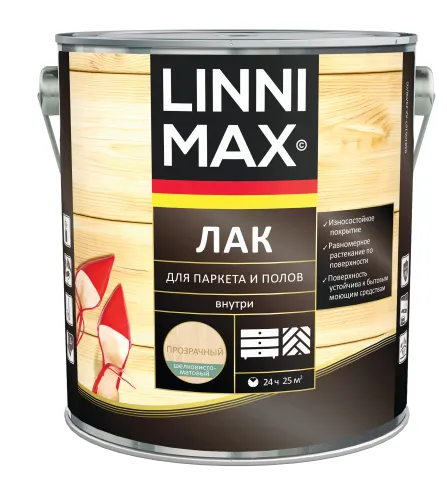 Лак для паркета и полов шелковисто-матовый 2,5л Лак алкидно-уретановый LINNIMAX купить в Санкт-Петербурге