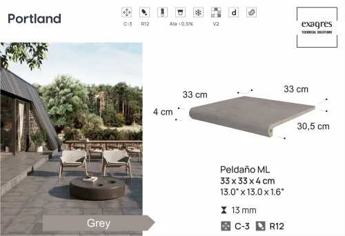 Ступень фронтальная Peldano Florentino Portland Grey 33х33х1.3 антислип 4шт/упак Exagres купить в Санкт-Петербурге