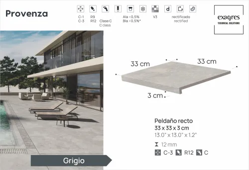 Ступень фронтальная Peldano Recto Provenza Grigio R12 33х33х1.2 антислип 4шт/упак Exagres купить в Санкт-Петербурге