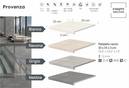 Ступень фронтальная Peldano Recto Provenza Bianco R12 33х33х1.2 антислип 4шт/упак Exagres купить в Санкт-Петербурге