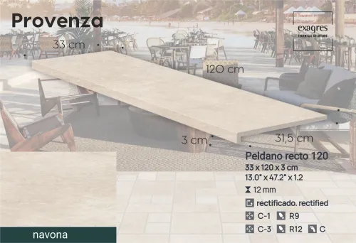 Ступень фронтальная Peldano Recto Provenza Navona R12 33х120х1.2 антислип 2шт/упак Exagres купить в Санкт-Петербурге
