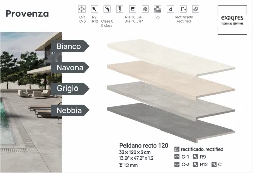 Ступень фронтальная Peldano Recto Provenza Grigio R12 33х120х1.2 антислип 2шт/упак Exagres купить в Санкт-Петербурге