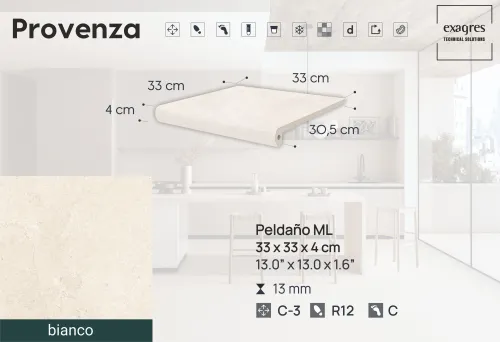 Ступень фронтальная Peldano Florentino Provenza Bianco 33х33х1.3 антислип 4шт/упак Exagres купить в Санкт-Петербурге