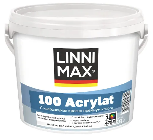 100 Acrylat 0,9л Краска водно-дисперсионная для наружных и внутренних работ База3 LINNIMAX купить в Санкт-Петербурге