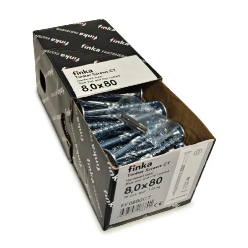 Упаковка шурупов конструкционных Finka Timber Screws CT 8.0x80TX40 голубой цинк, тарелка 50шт/уп купить в Санкт-Петербурге