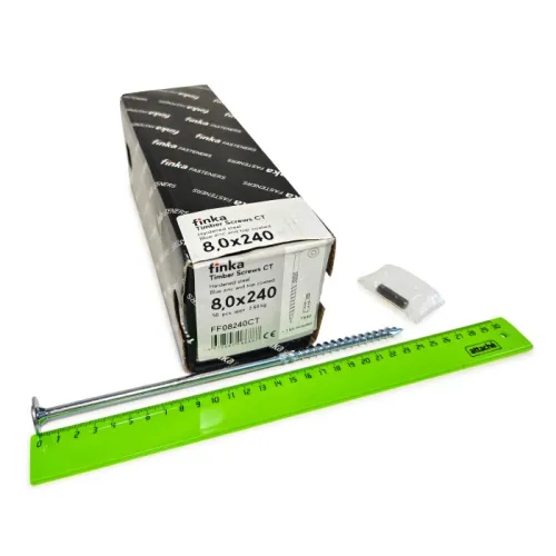 Упаковка шурупов конструкционных Finka Timber Screws CT 8.0x240TX40 голубой цинк, тарелка 50шт/уп купить в Санкт-Петербурге