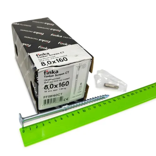 Упаковка шурупов конструкционных Finka Timber Screws CT 8.0x160TX40 голубой цинк, тарелка 50шт/уп купить в Санкт-Петербурге