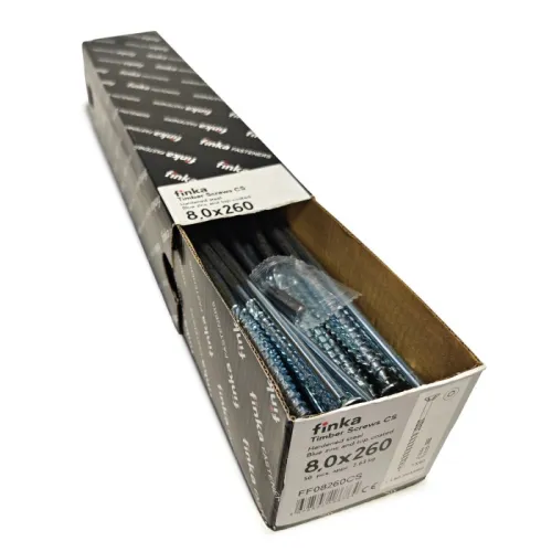 Упаковка шурупов конструкционных Finka Timber Screws CS 8.0x260TX40 голубой цинк, потай 50шт/уп купить в Санкт-Петербурге