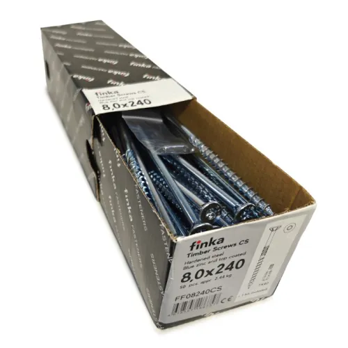 Упаковка шурупов конструкционных Finka Timber Screws CS 8.0x240TX40 голубой цинк, потай 50шт/уп купить в Санкт-Петербурге