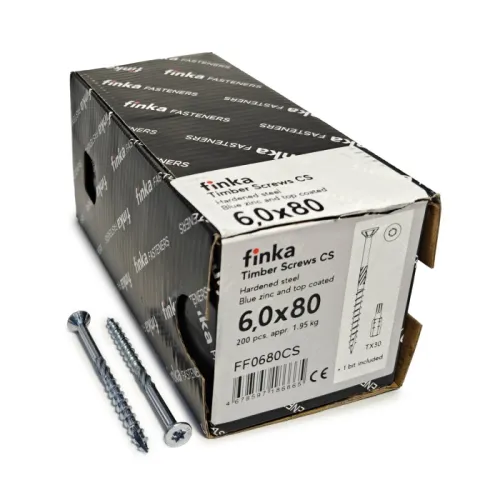 Упаковка шурупов конструкционных Finka Timber Screws CS 6.0x80TX30 голубой цинк, потай 200шт/уп купить в Санкт-Петербурге