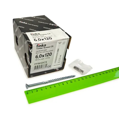 Упаковка шурупов конструкционных Finka Timber Screws CS 6.0x120TX30 голубой цинк, потай 100шт/уп купить в Санкт-Петербурге