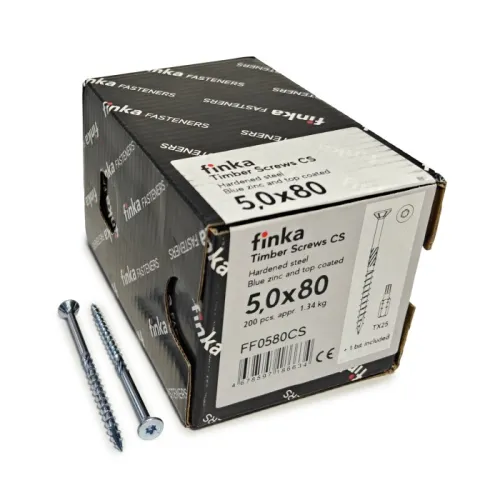 Упаковка шурупов конструкционных Finka Timber Screws CS 5.0x80TX25 голубой цинк, потай 200шт/уп купить в Санкт-Петербурге