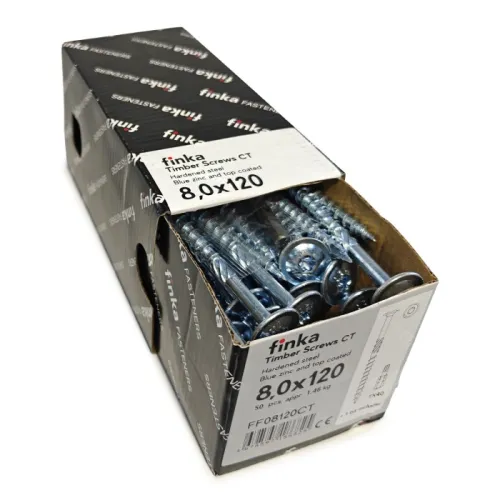 Упаковка шурупов конструкционных FINKA Timber Screws CT TX40 8.0х120 голубой цинк тарелка 50шт/уп купить в Санкт-Петербурге