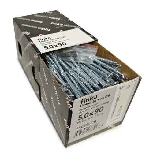 Упаковка шурупов конструкционных FINKA Timber Screws CS TX25 5.0х90 голубой цинк потай 200шт/уп купить в Санкт-Петербурге