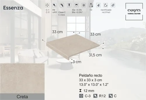 Ступень фронтальная Peldano Florentino Essenza Creta С3 33х33х1.3см антислип 4шт/уп Exagres купить в Санкт-Петербурге