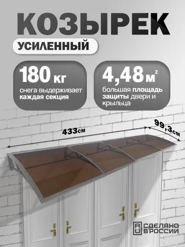 Козырек навес четверной серый (ПК сотовый 6мм темный) 434х99.3см 21.9кг купить в Санкт-Петербурге